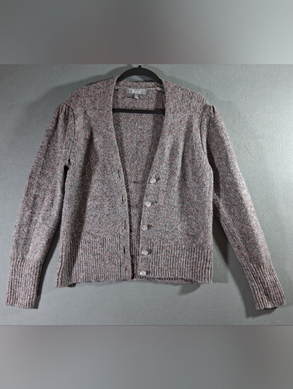 Women's XL Marled Cardigan Sparkly Buttons Grey/Brown Grandmacore Cozy Winter